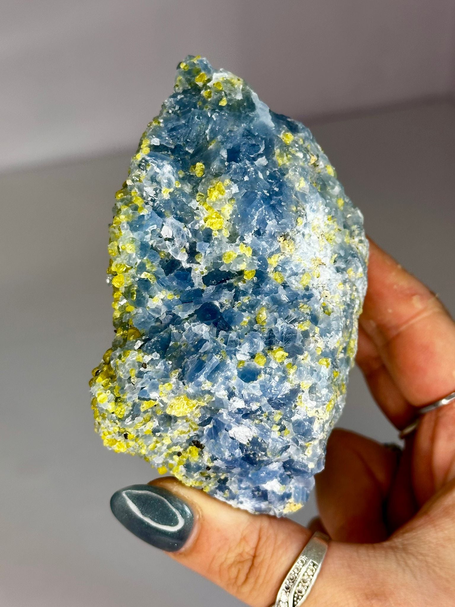 Blue Calcite with Peridot