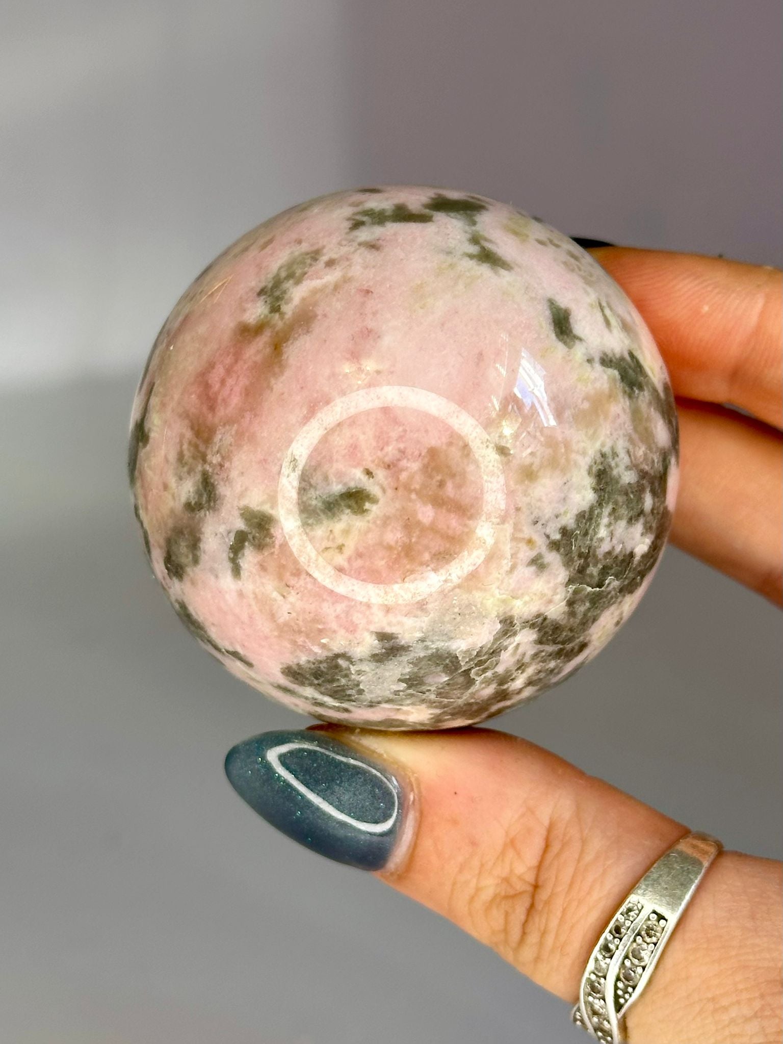 Pink Opal with Green Tourmaline Sphere