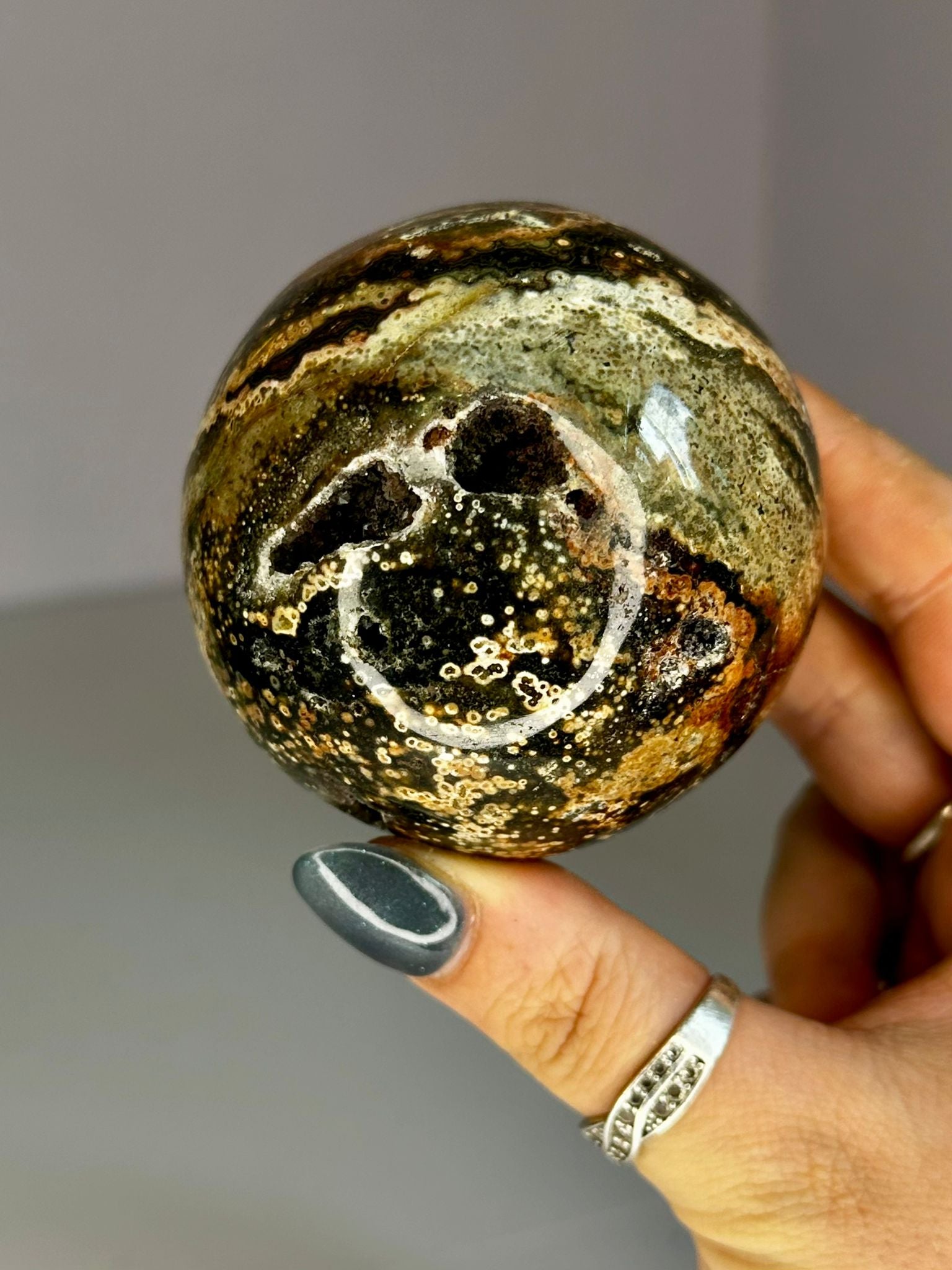Black & Pink Druzy Ocean Jasper Sphere