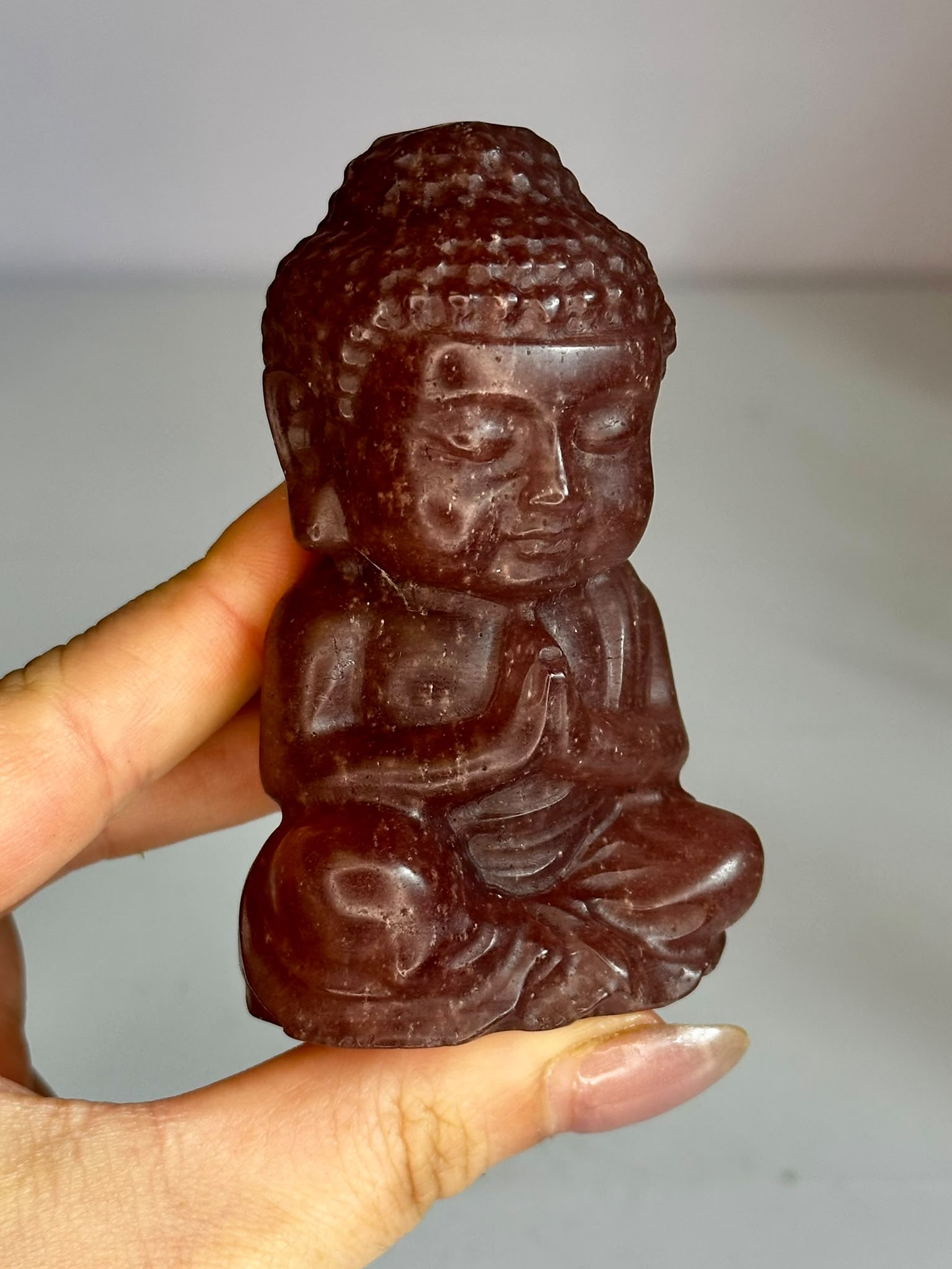 Strawberry Quartz Buddha Carving
