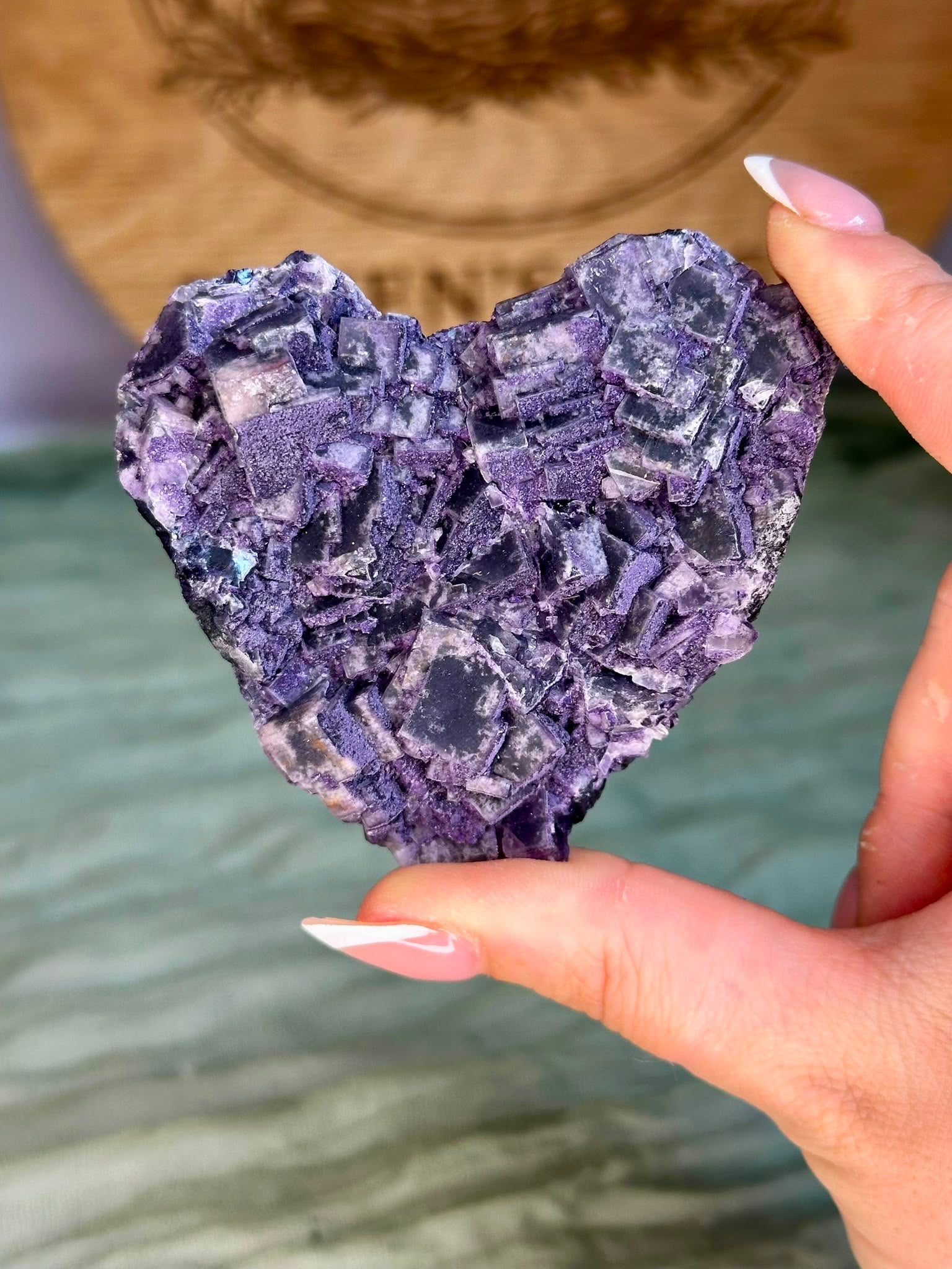 Raw Violet Cubic Fluorite Heart - Fujian