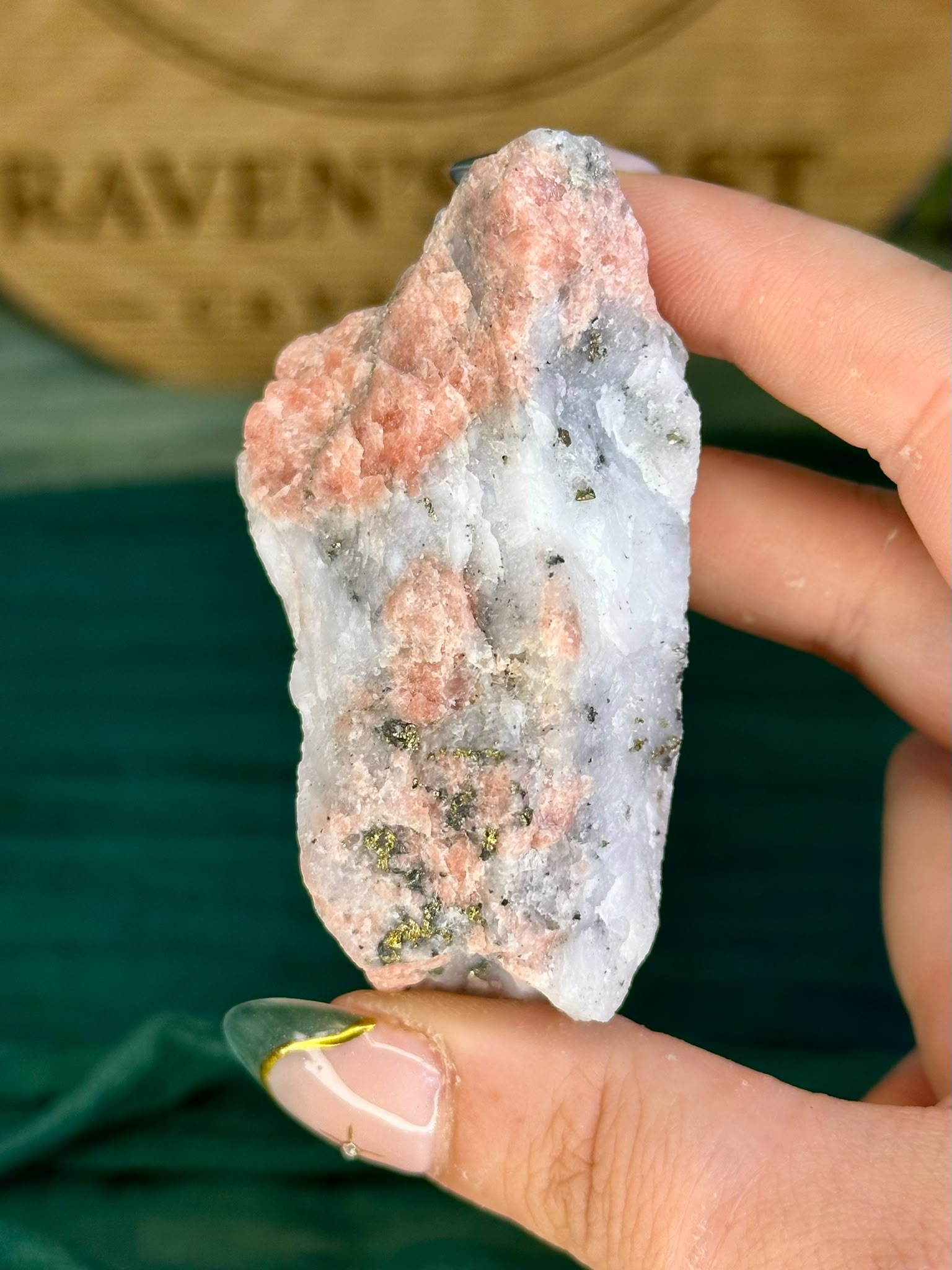 Rhodochrosite with Pyrite on Quartz