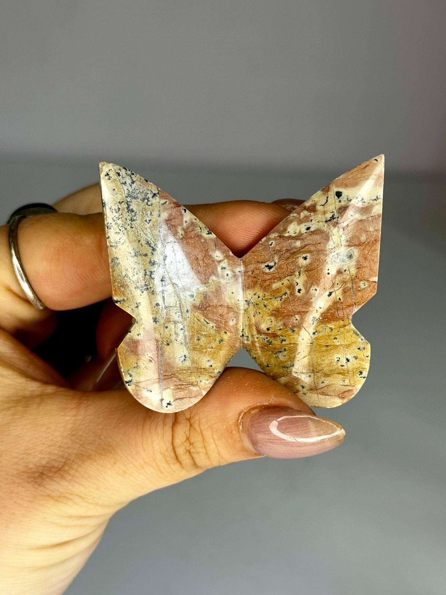 Dendritic Pink Jasper 3D Butterfly