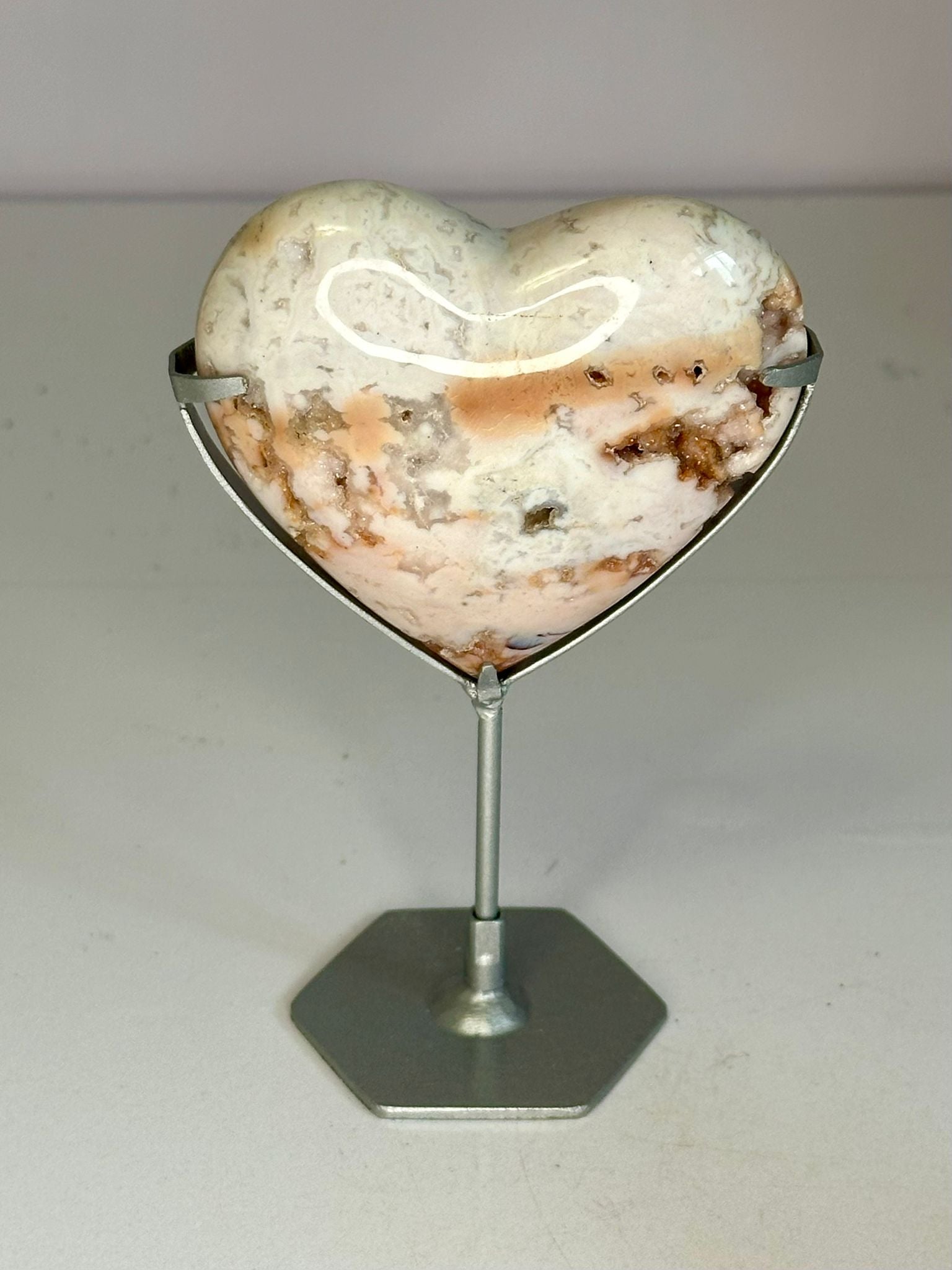 Pink Carnelian Heart on Custom Display Stand