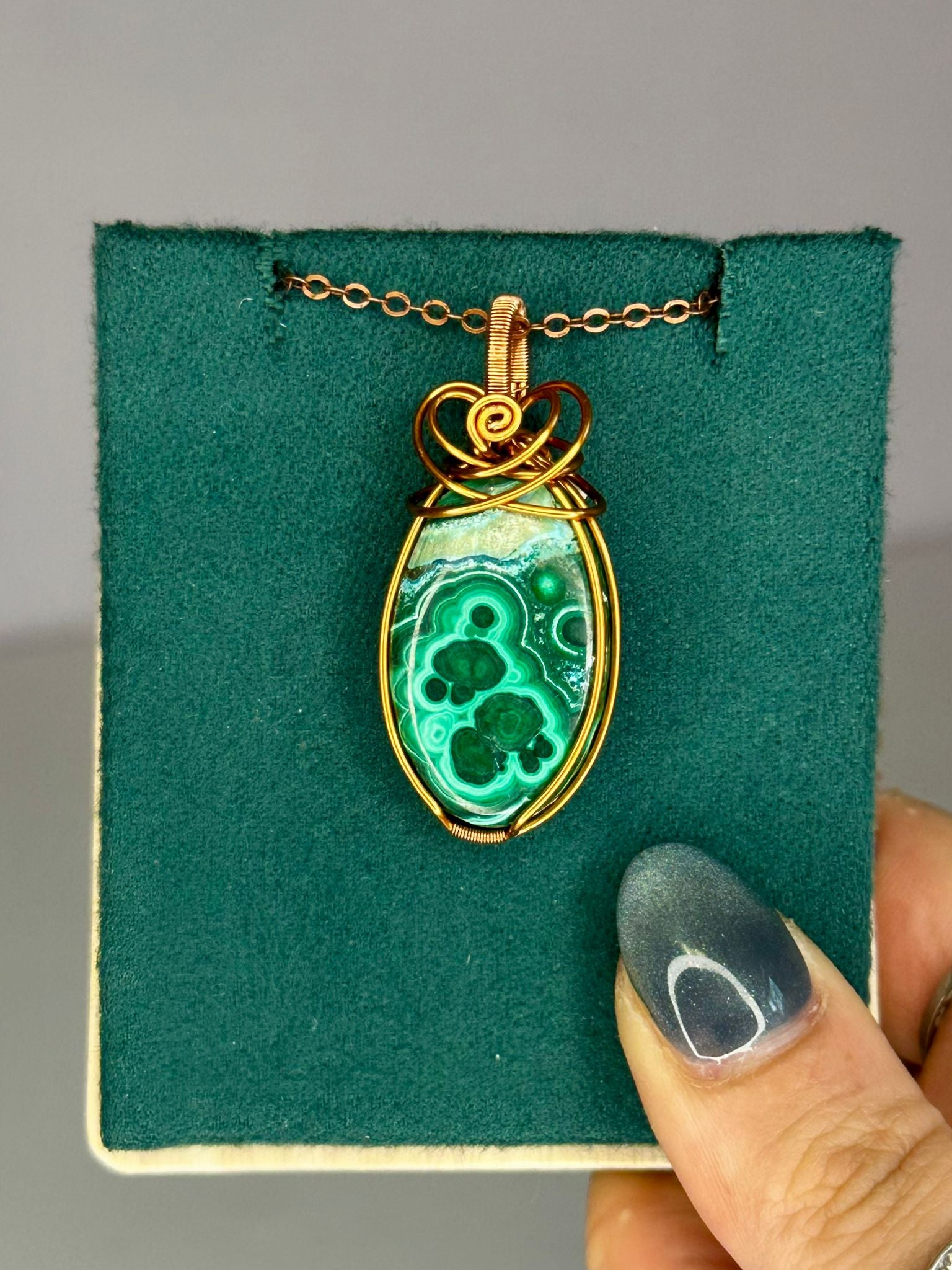 Copper Wire Wrapped Malachite & Chrysocolla Pendant