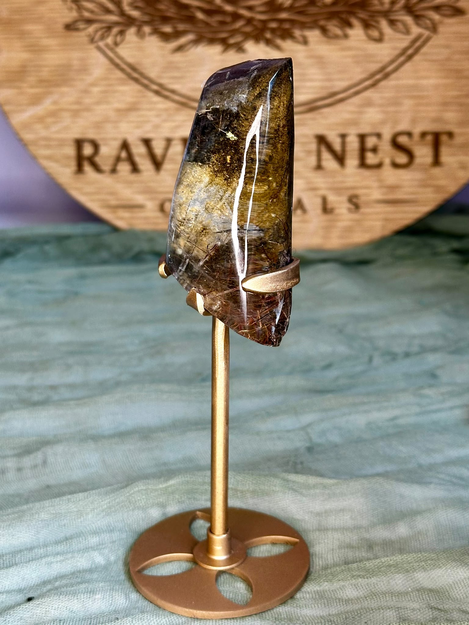 A Grade Garden Quartz with Copper Rutile on Custom Display Stand