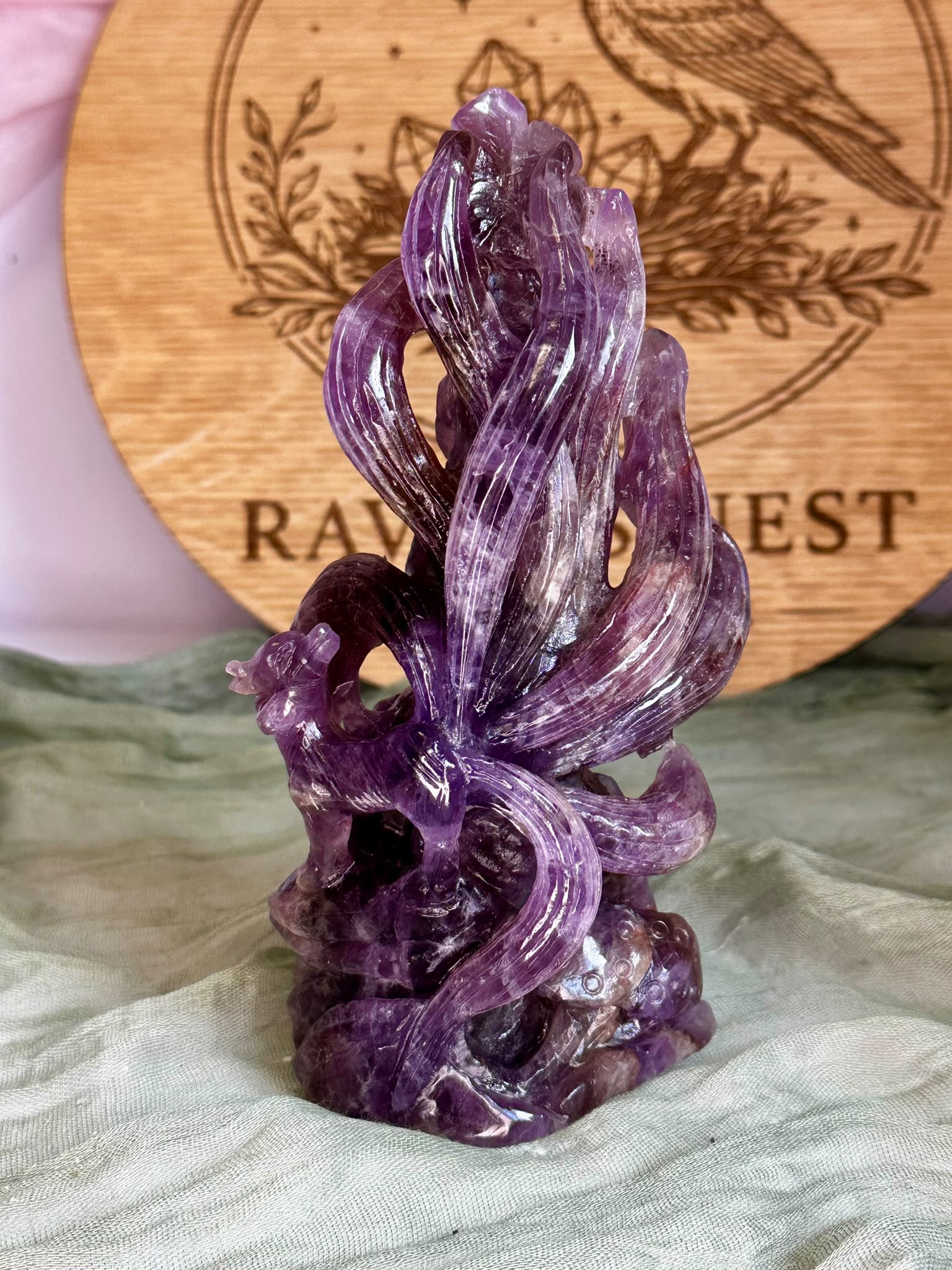 Hand-Carved Ametrine Nine-Tailed Fox