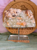 XL Green Apophyllite with Red Heulandite & Peach Stilbite on Stand