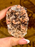 Indian Apophyllite with Coral Pink Heulandite on Chalcedony Cluster #4
