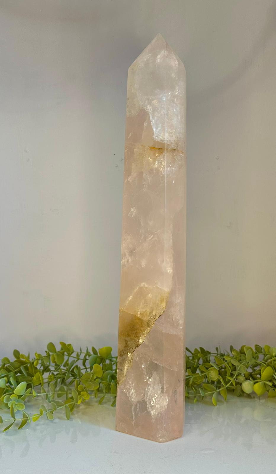 XL Rose Quartz & Dendritic Golden Healer Tower