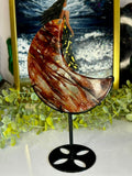 Large High Grade Fire Quartz Crescent Moon on Custom Stand