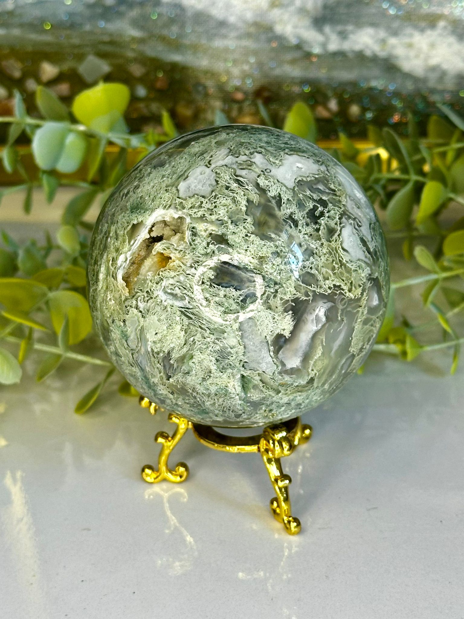 Large Garden Moss Agate Sphere