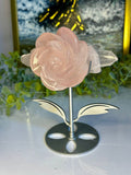 Rose Quartz Rose on Custom Stand