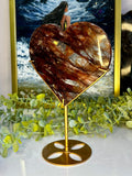 Large High Grade Fire Quartz Heart on Custom Stand