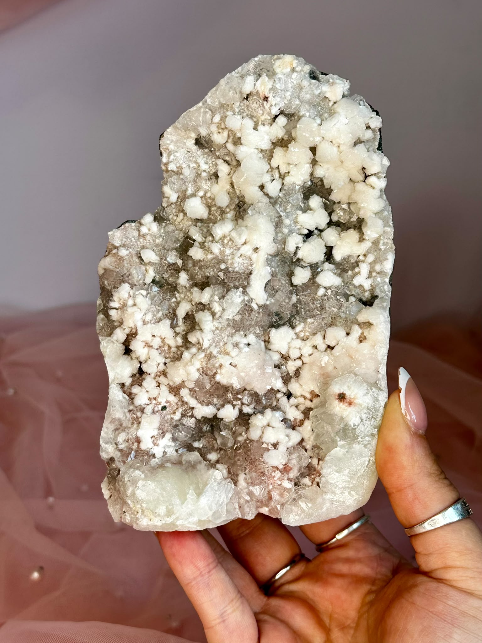 Pink Apophyllite with Pink Chalcedony & Cream Heulandite