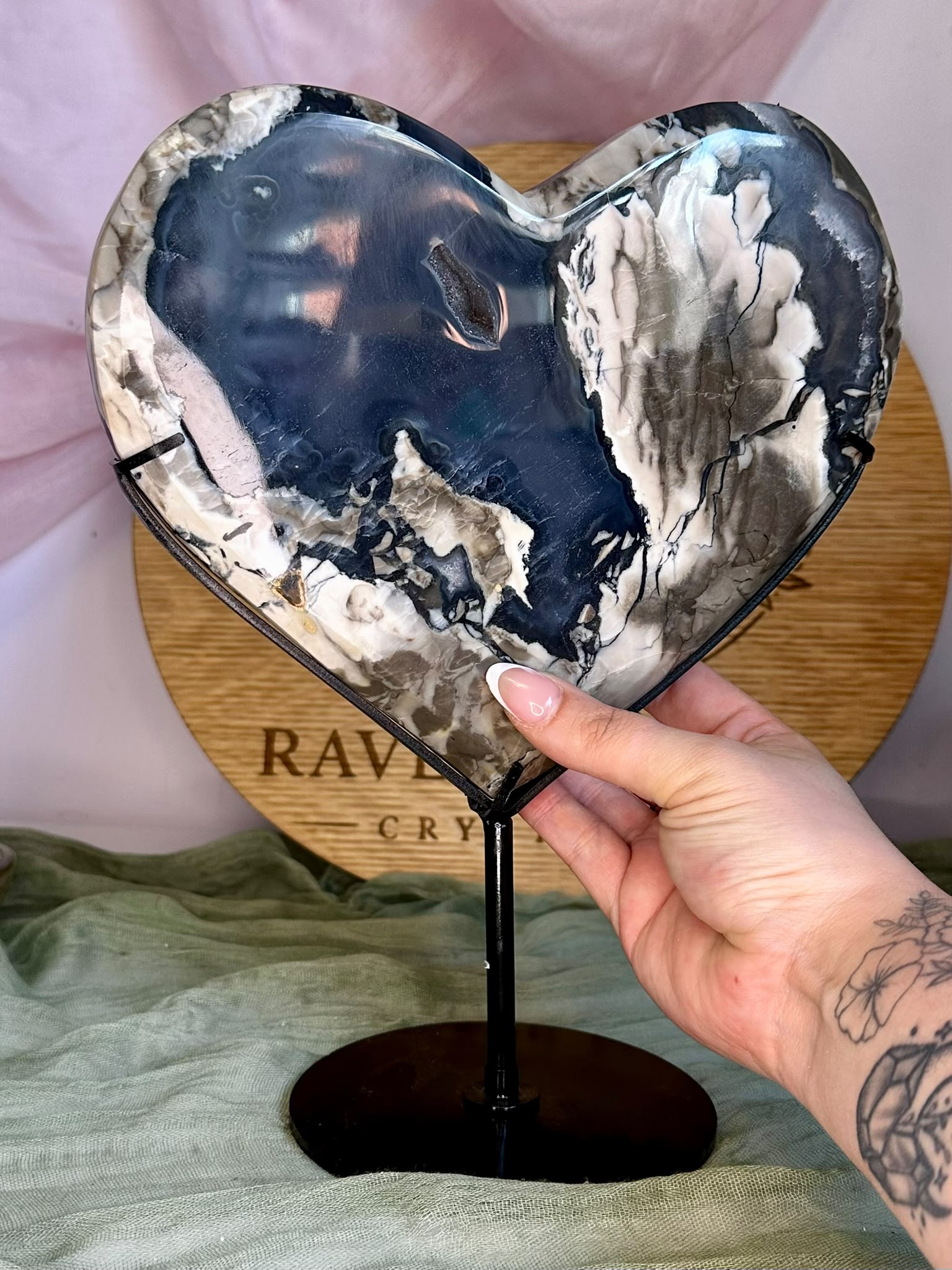 XL Statement Volcano Agate Heart on Custom Stand