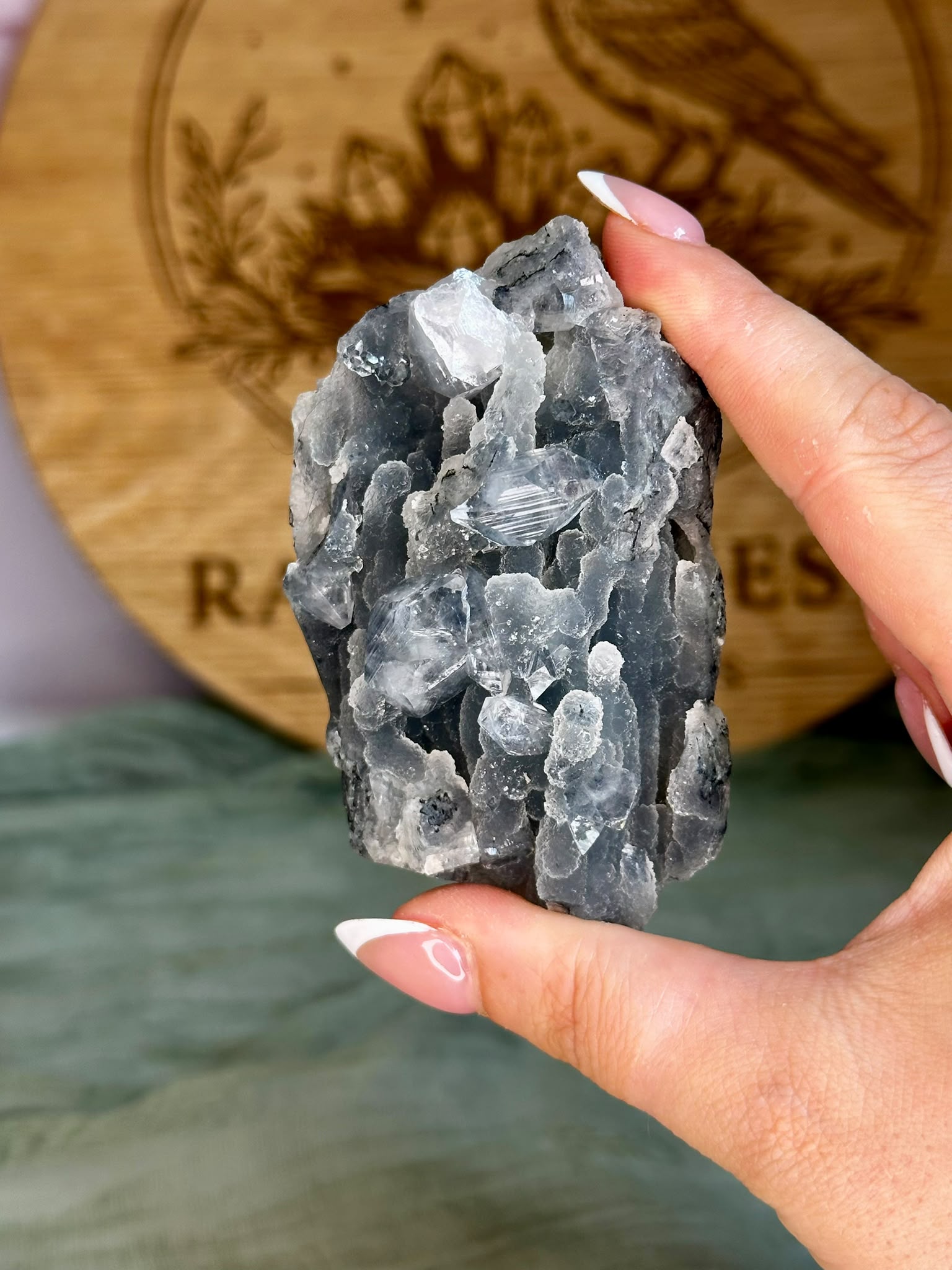 Diamond Apophyllite on Sparkling Black Chalcedony Cluster #5