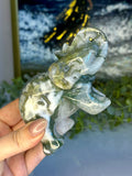 Moss Agate Elephant Carving