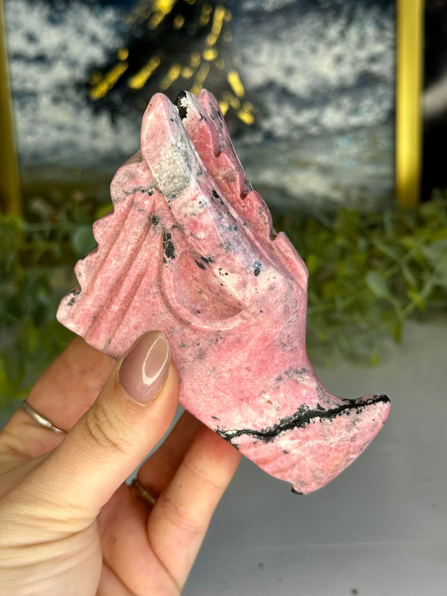 Peruvian Rhodonite Dragon Carving
