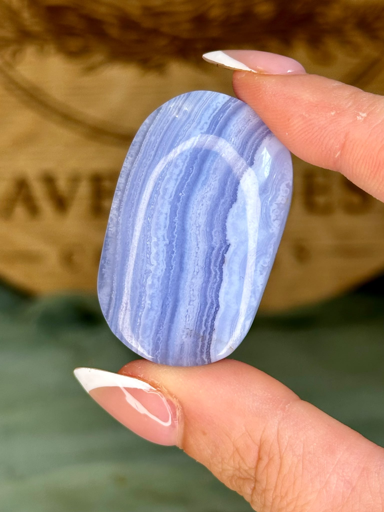 Blue Lace Agate Palm Stone