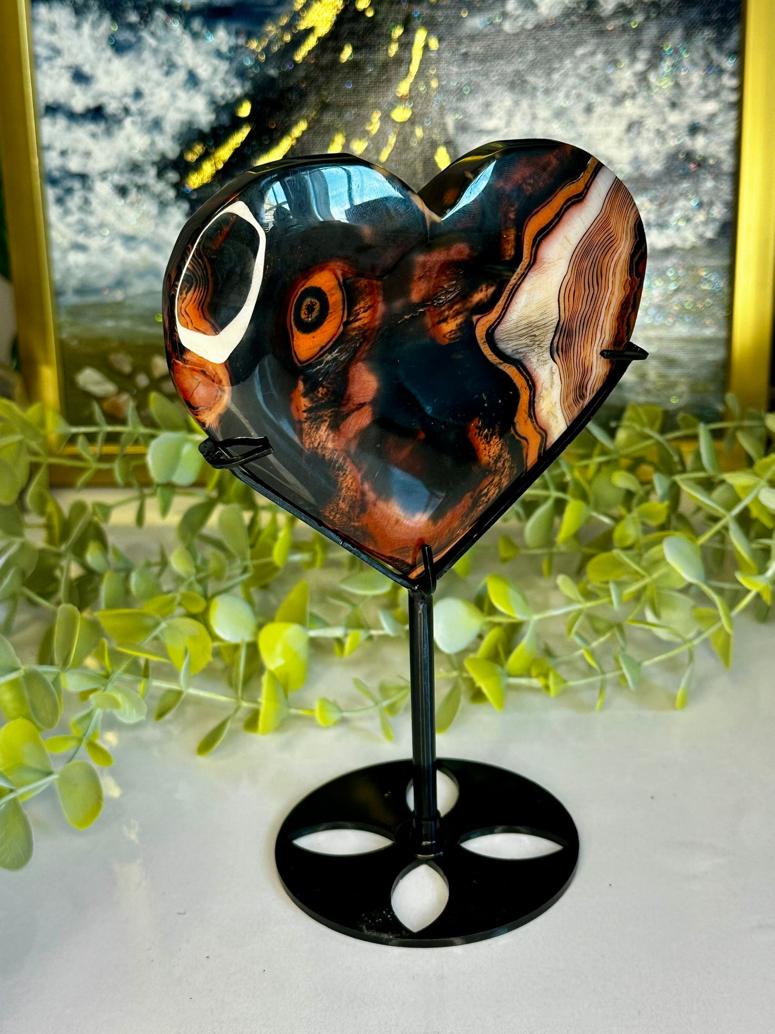 Large Sardonyx Heart on Custom Display Stand