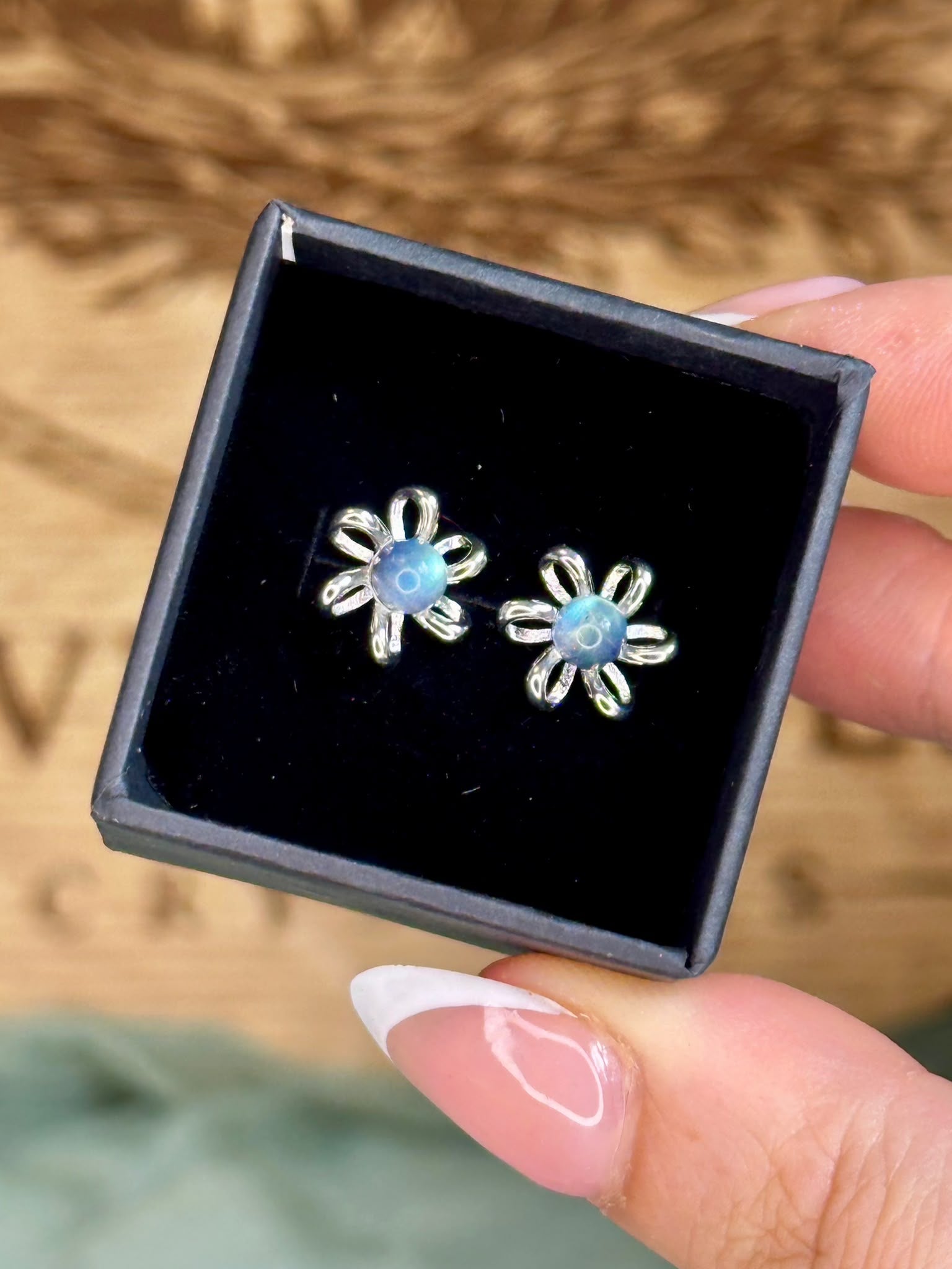 S925 Labradorite Flower Studs Earrings