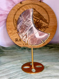 Large Sunstone Moonstone Crescent Moon on Gold Stand