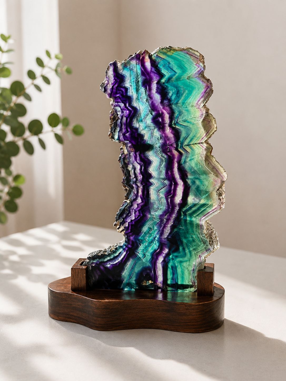 Statement Rainbow Fluorite on Custom Wooden Base #2