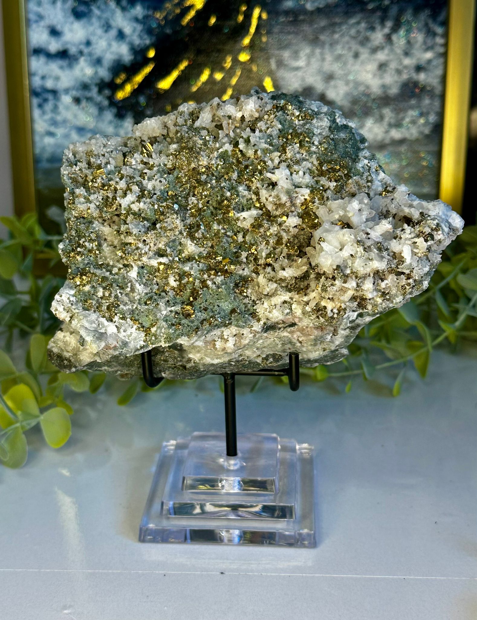 Large 1.1kg Pyrite on Calcite with Galena Display Specimen