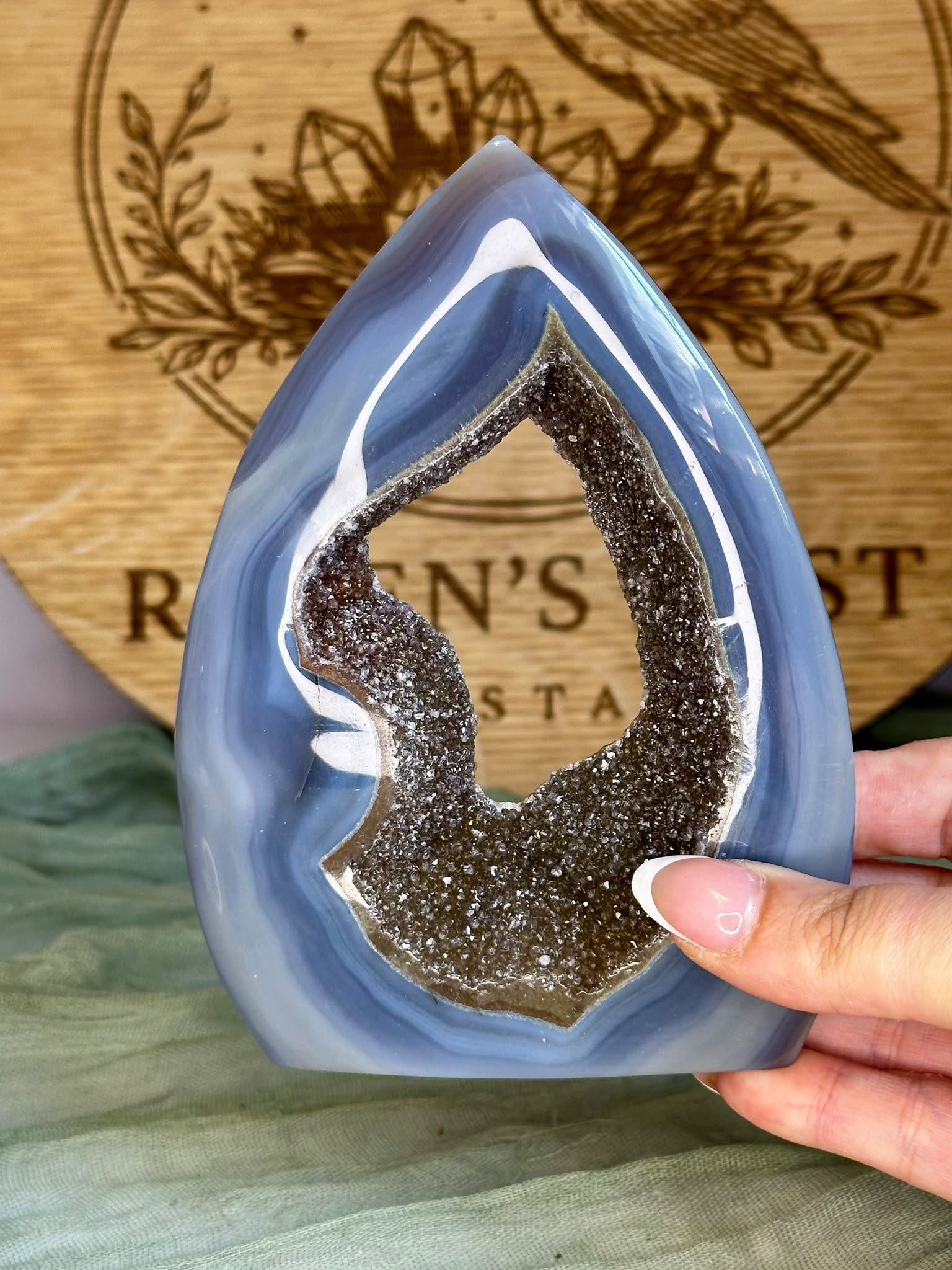Druzy Blue Agate & Amber Amethyst Teardrop