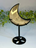 Silver Sheen Obsidian Crescent Moon on Stand