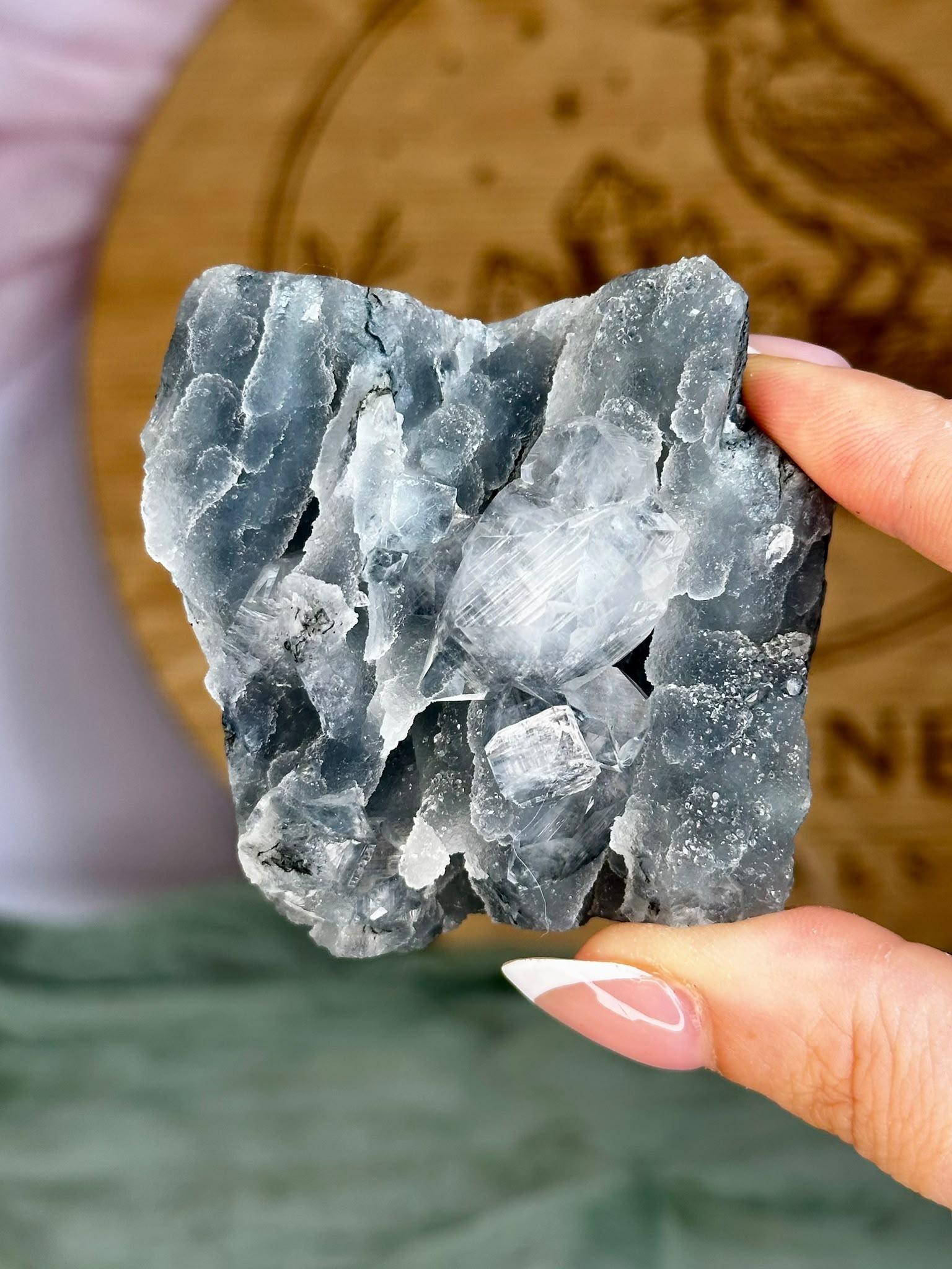 Diamond Apophyllite on Sparkling Black Chalcedony Cluster #3