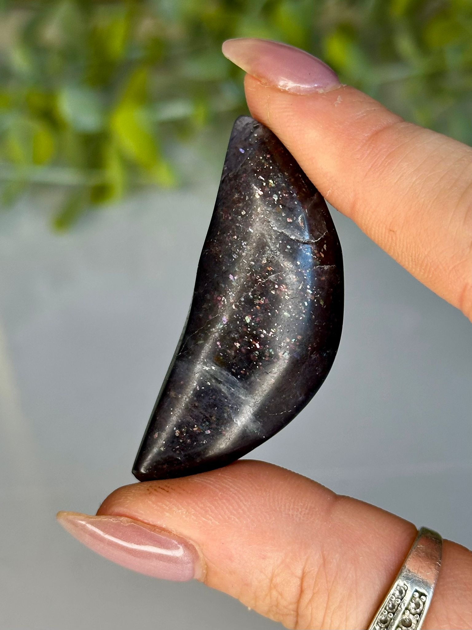 Bloodshot Iolite Crescent Moon