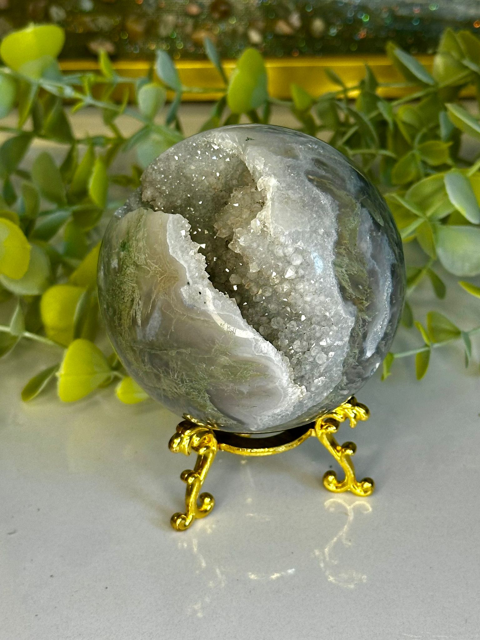 Druzy Green Moss Agate Sphere