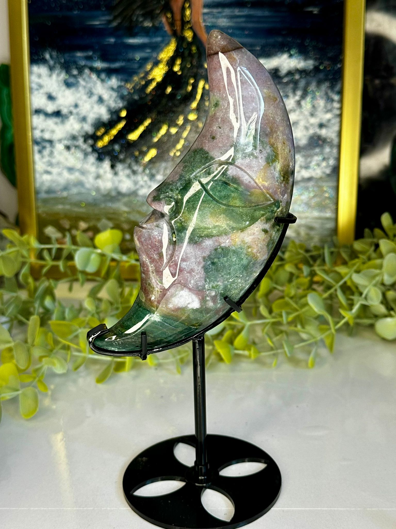 Puffy Ocean Jasper Crescent Moon