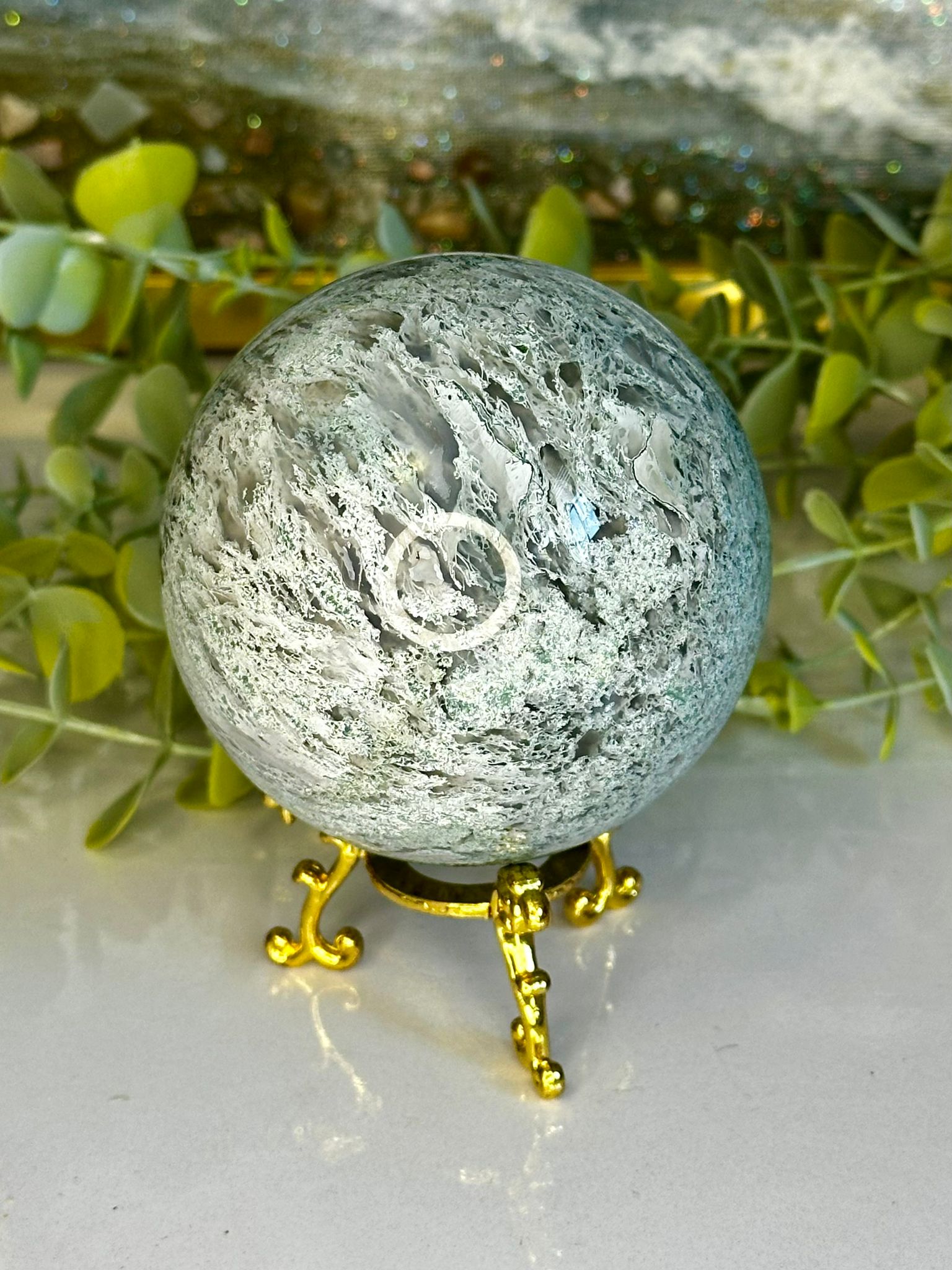 Blue Grey Moss Agate Sphere