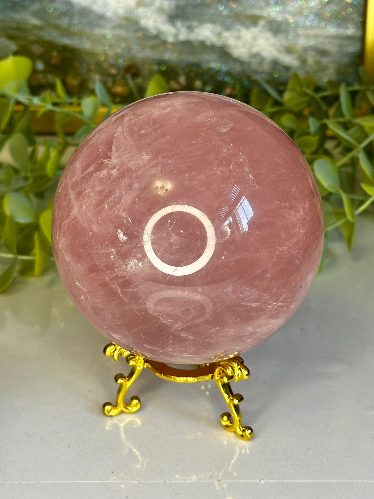 Large 1kg Madagascar Rose Quartz Sphere with Double Star Flash
