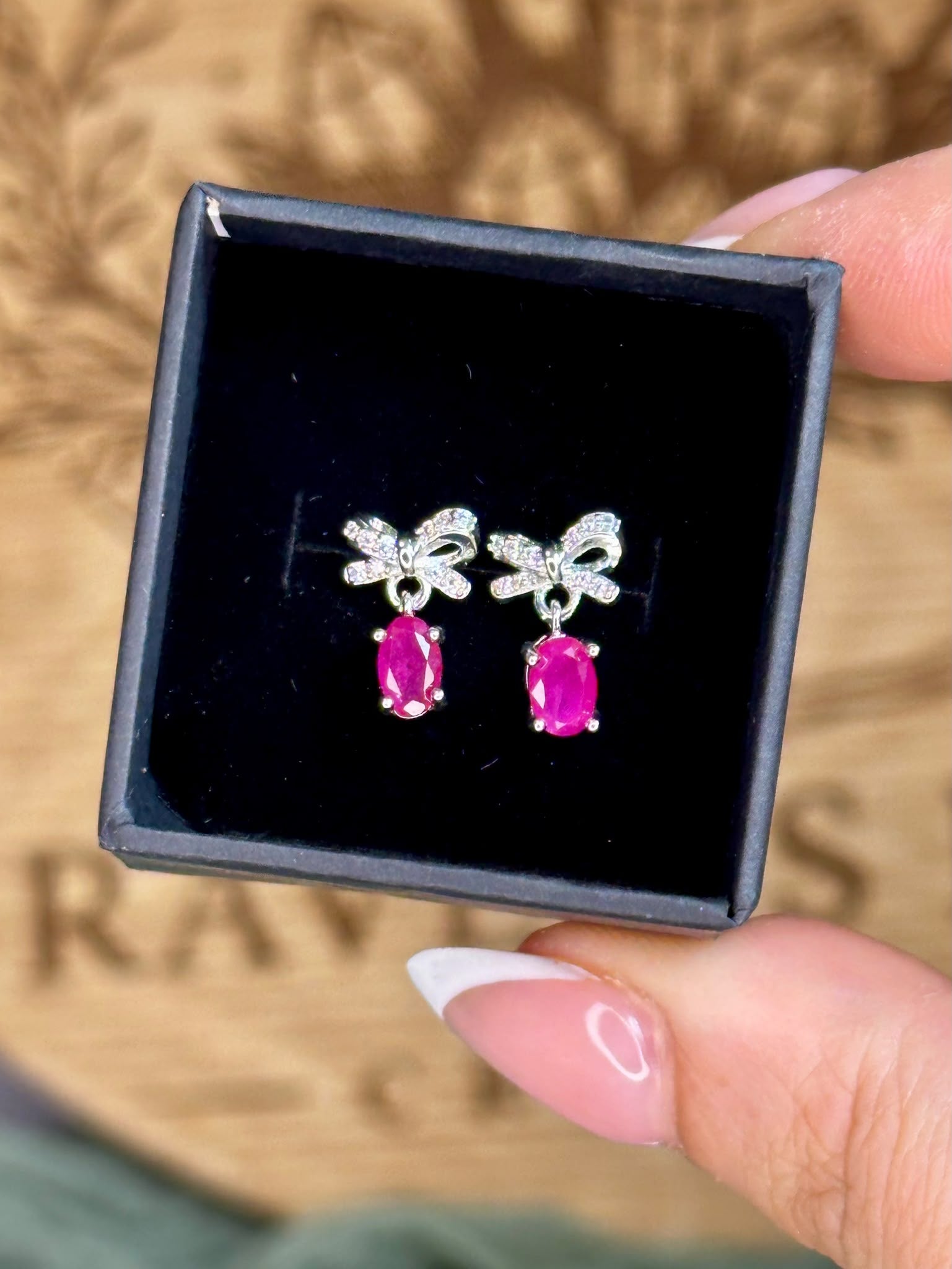 S925 Ruby Bow Drop Earrings