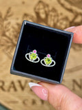 S925 Peridot & Pink Topaz Planet Heart Earrings