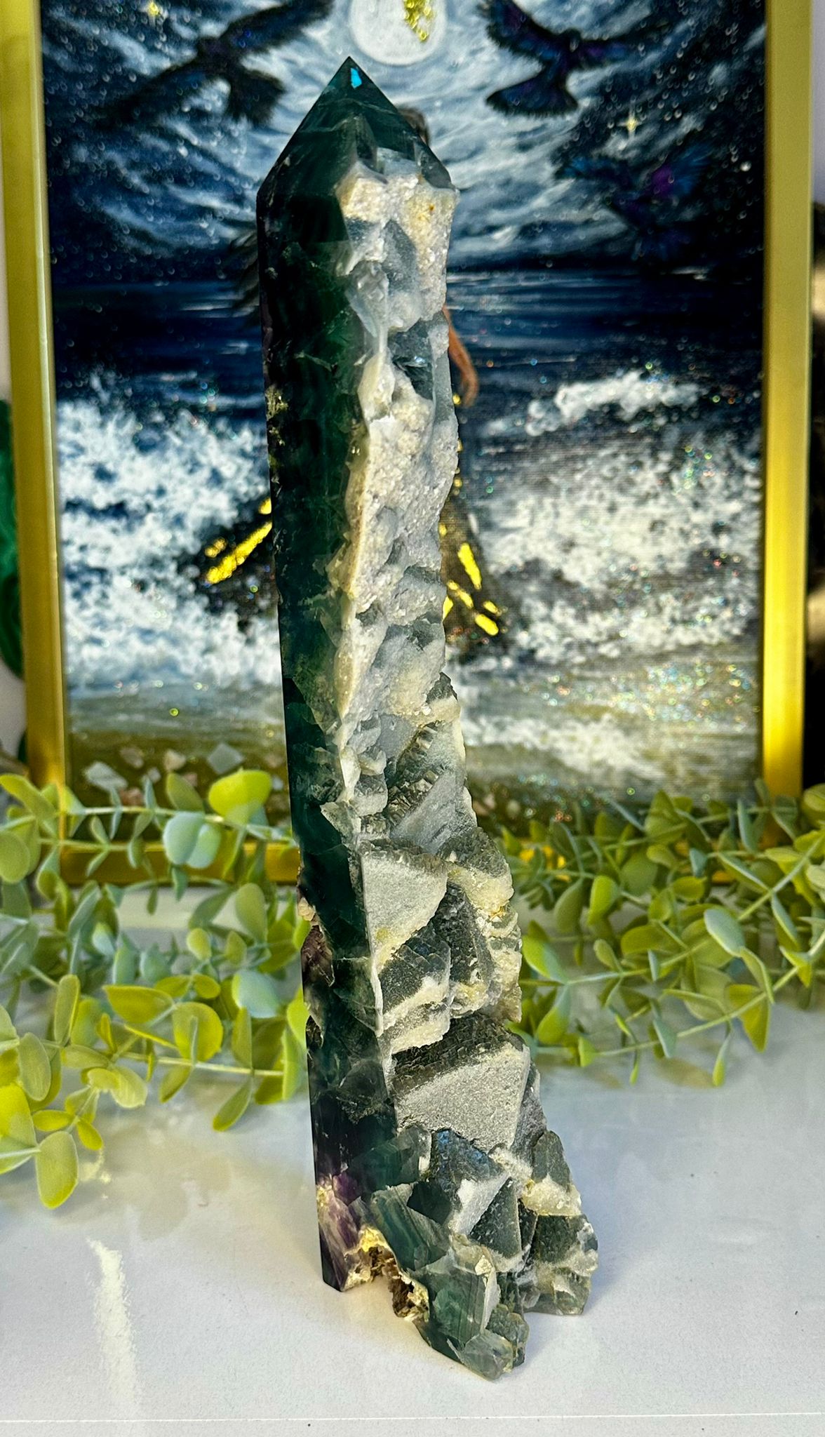 Large Raw & Polished Rainbow Fluorite Tower