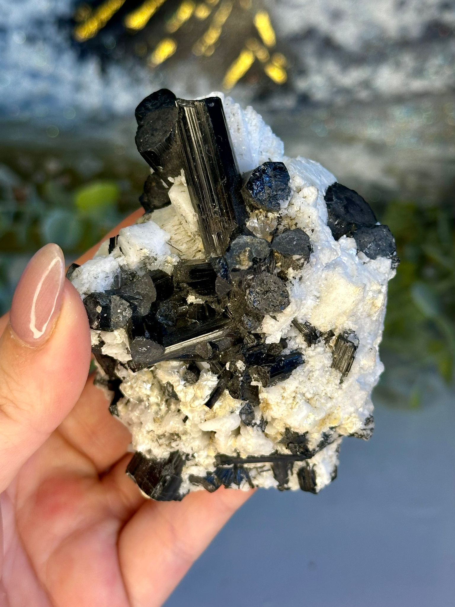 Black Tourmaline on Feldspar Cluster