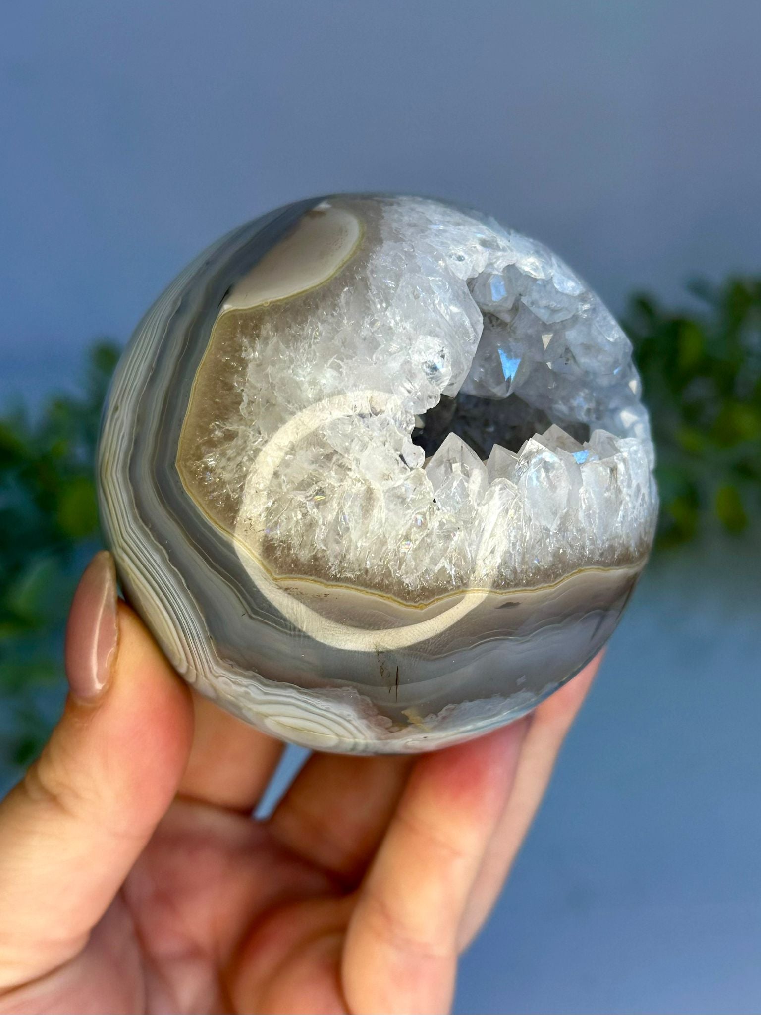 Druzy Blue Agate & Quartz Sphere