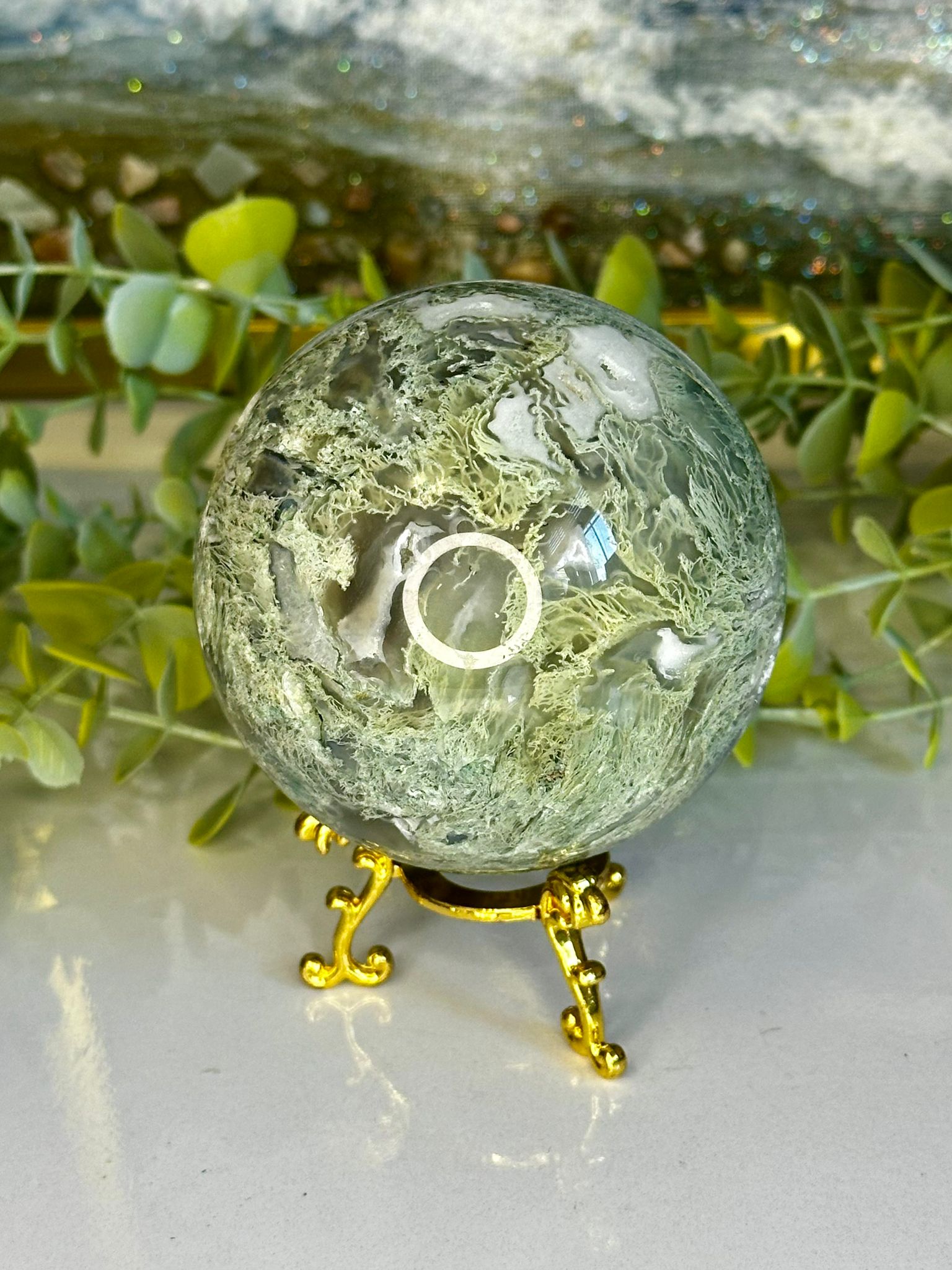 Large Garden Moss Agate Sphere