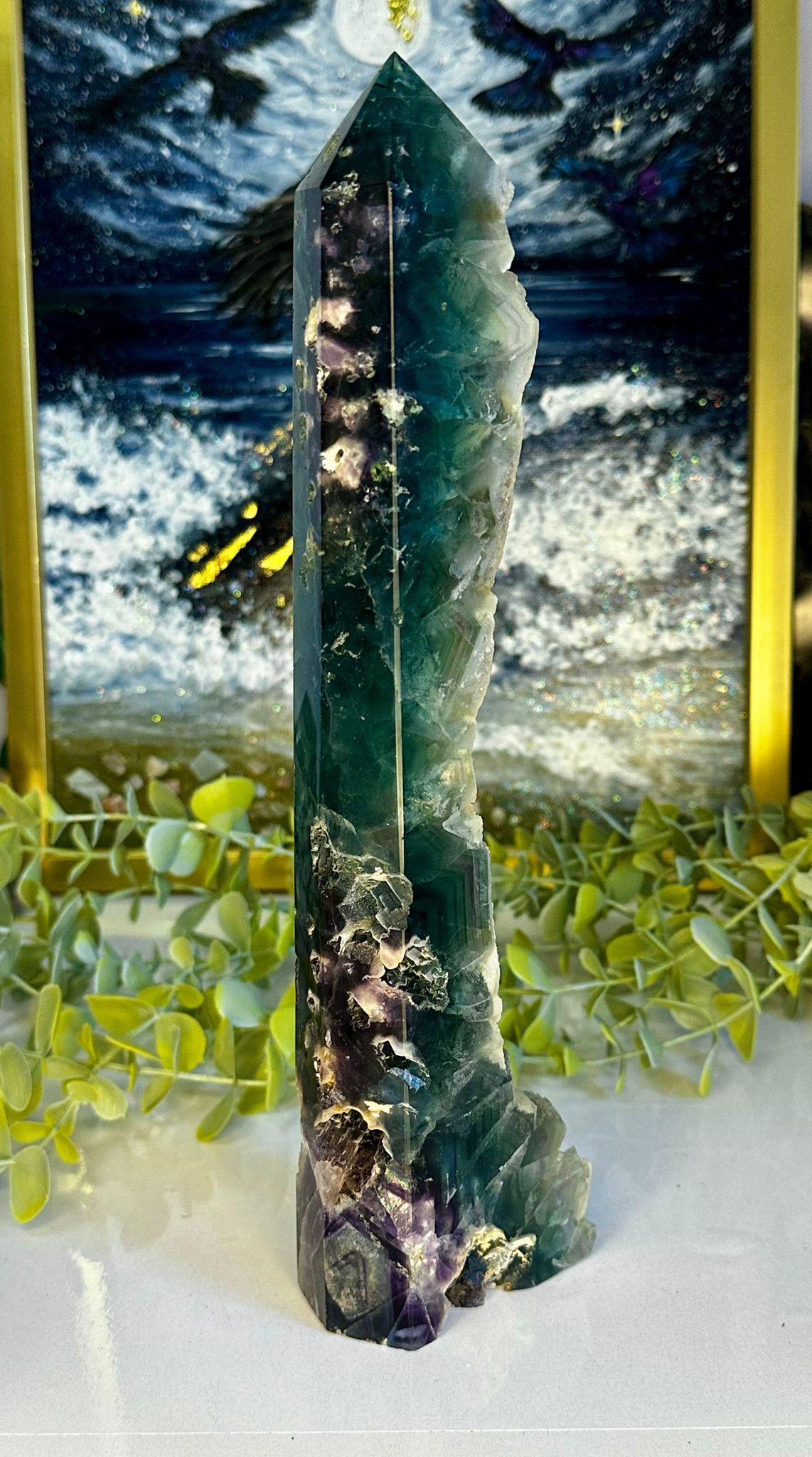 Large Raw & Polished Rainbow Fluorite Tower