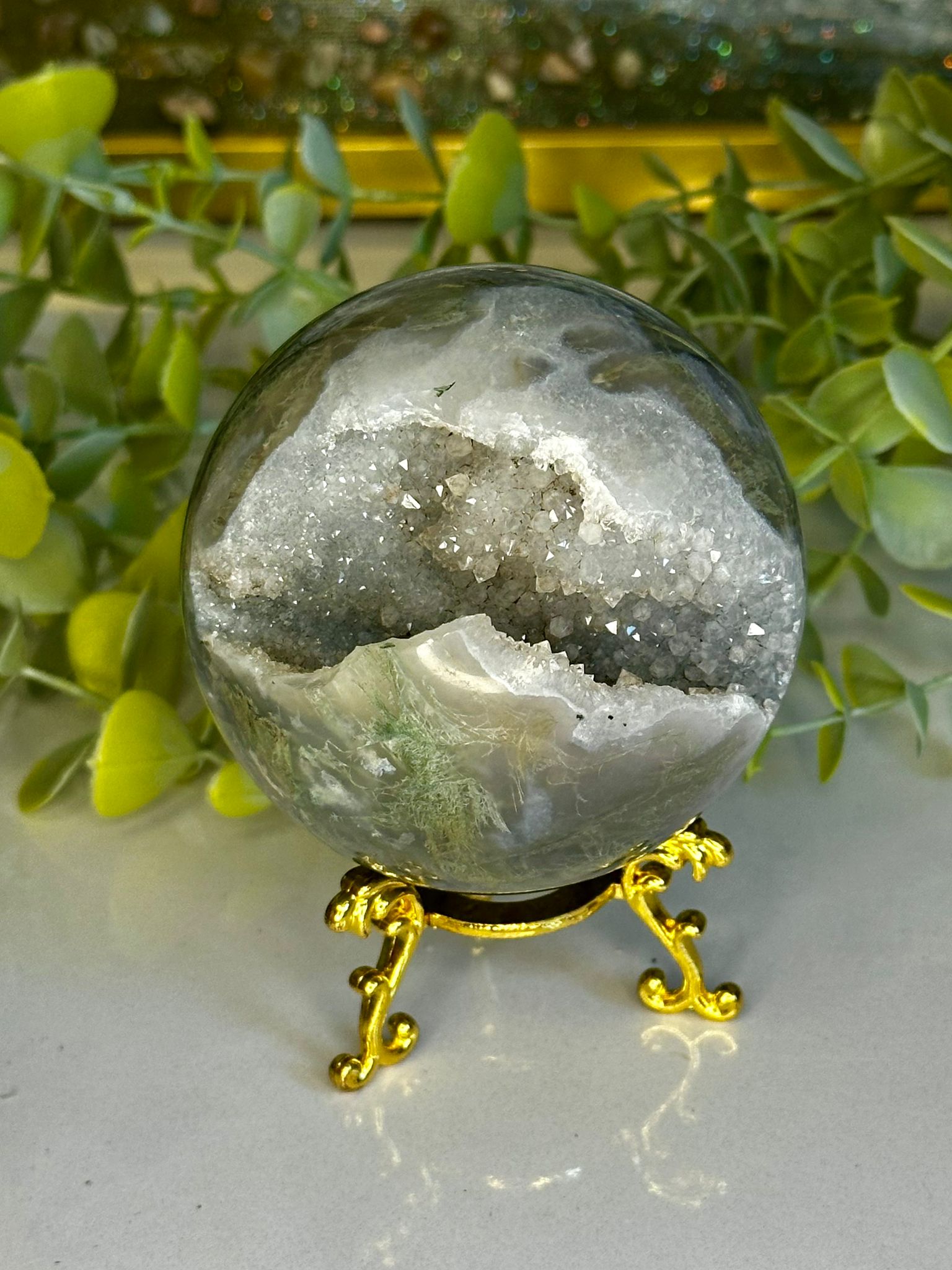 Druzy Green Moss Agate Sphere