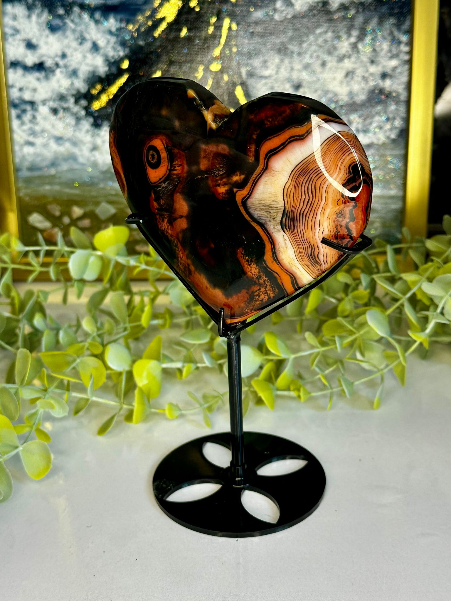 Large Sardonyx Heart on Custom Display Stand