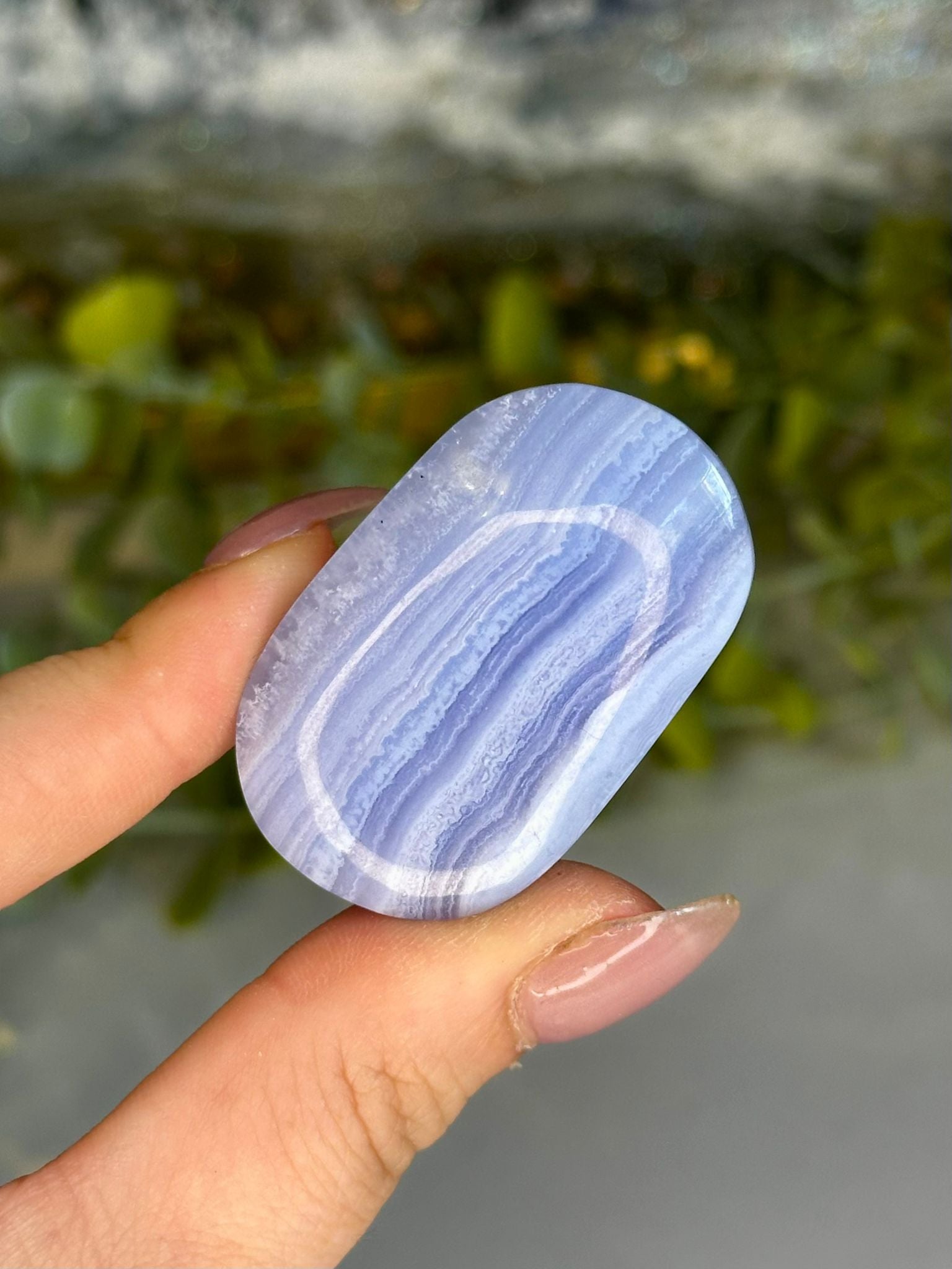 Blue Lace Agate Palm Stone