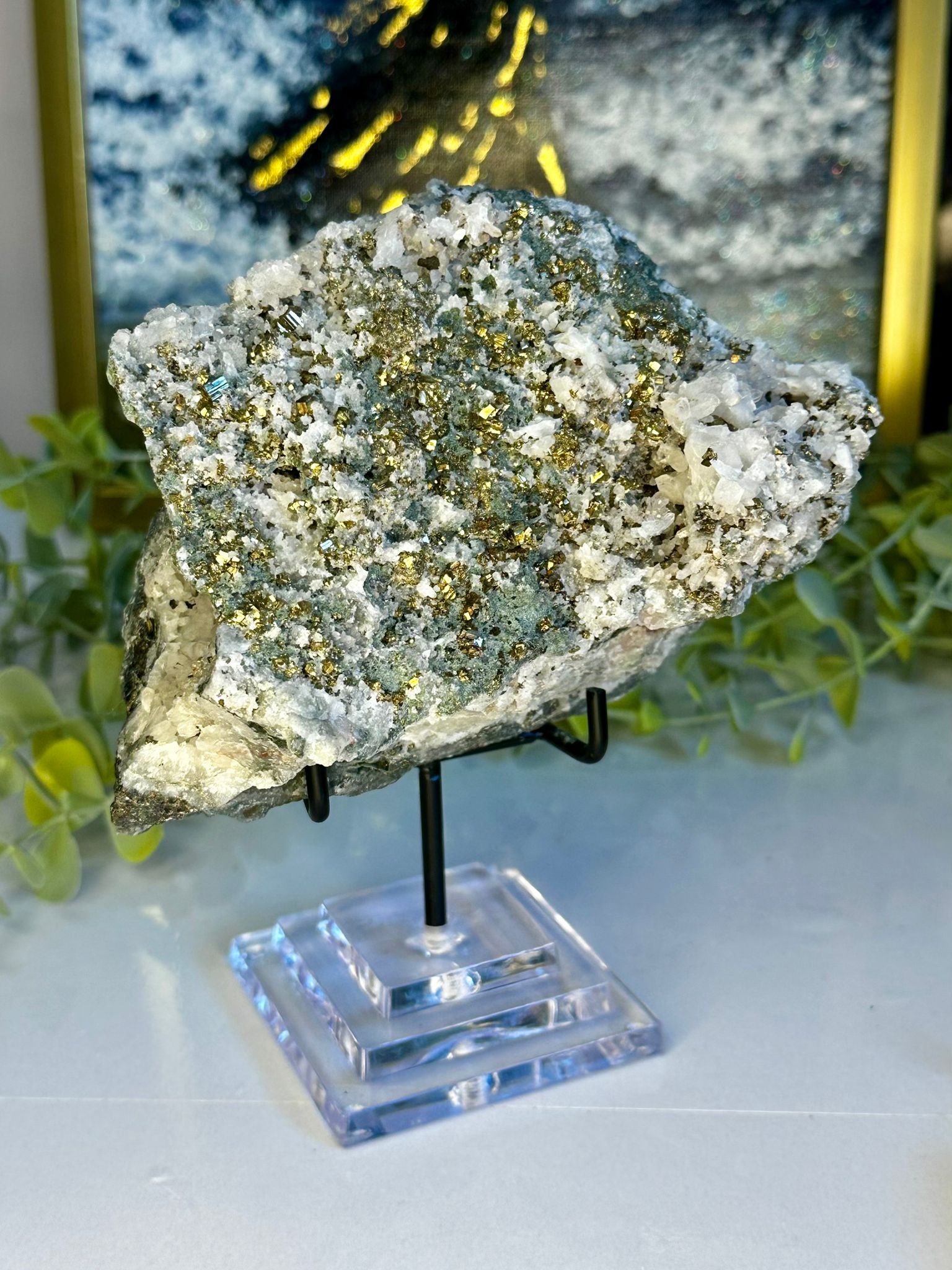 Large 1.1kg Pyrite on Calcite with Galena Display Specimen