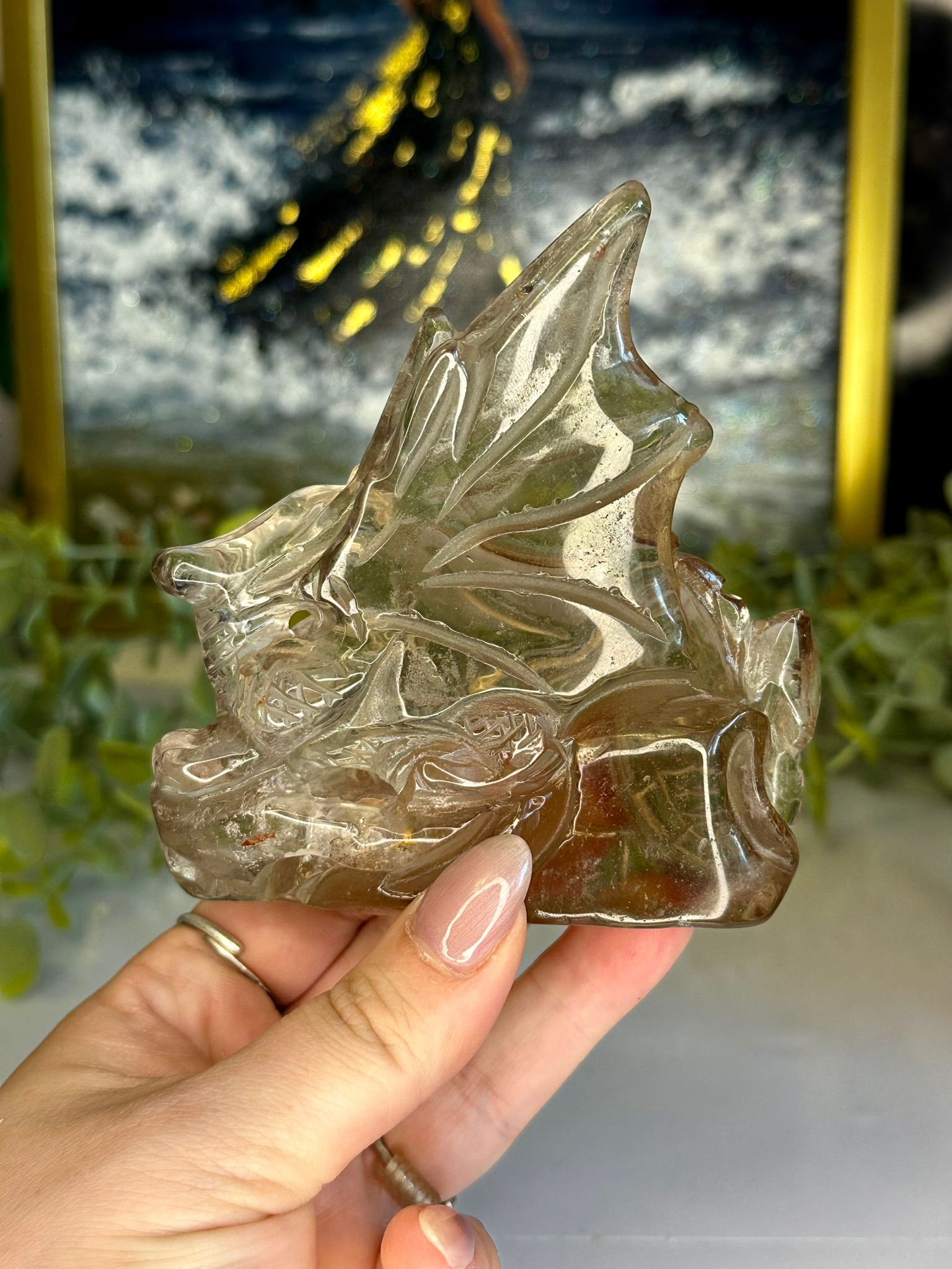 Hand Carved Smokey Quartz Dragon