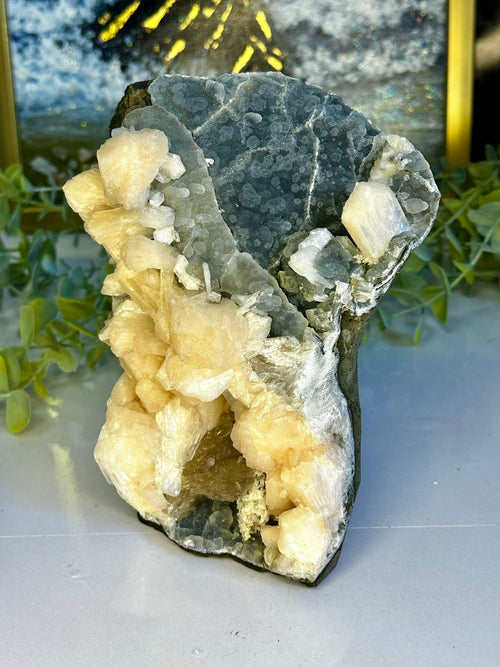1.3kg Indian Blue Chalcedony with Apophyllite, Peach Stilbite & Heulandite